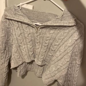 Garage grey knit collar zip up cropped sweater SIZE S